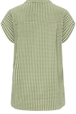 M&Co Womens M&Co Khaki Green Gingham Short Sleeve Shirt