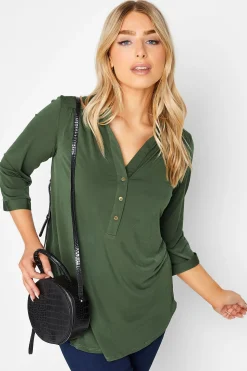 M&Co Womens M&Co Khaki Green Half Placket Shirt