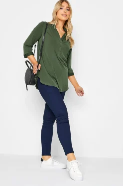 M&Co Womens M&Co Khaki Green Half Placket Shirt