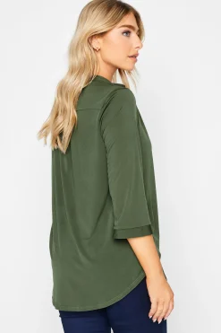 M&Co Womens M&Co Khaki Green Half Placket Shirt