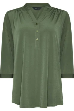 M&Co Womens M&Co Khaki Green Half Placket Shirt