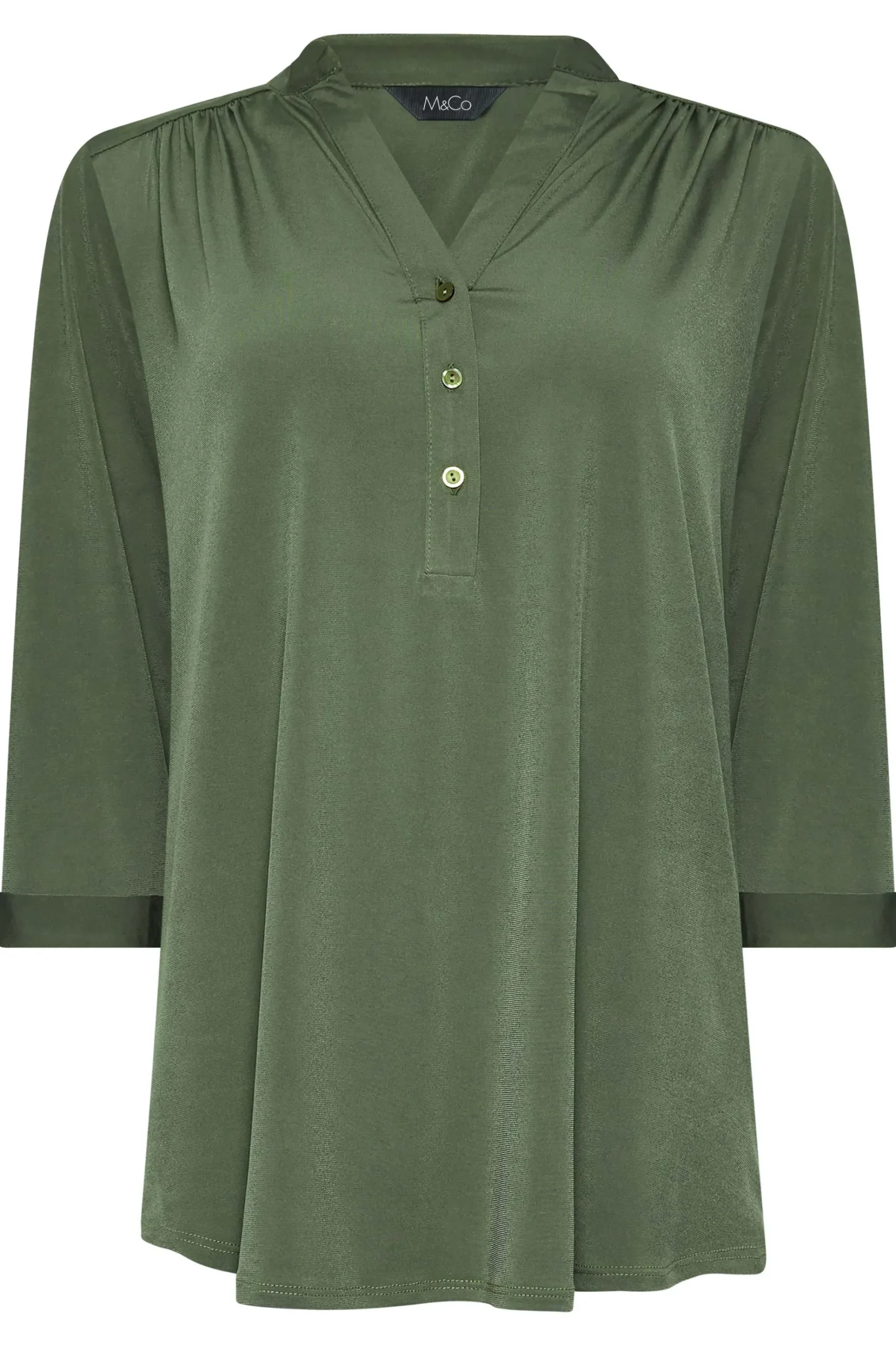 M&Co Womens M&Co Khaki Green Half Placket Shirt