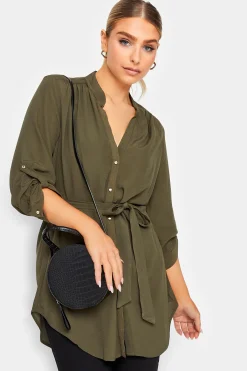 M&Co Womens M&Co Khaki Green Tie Waist Blouse