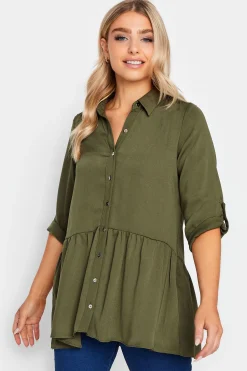 M&Co Womens M&Co Khaki Green Frill Hem Shirt