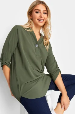M&Co Womens M&Co Khaki Green Statement Button Tab Sleeve Shirt