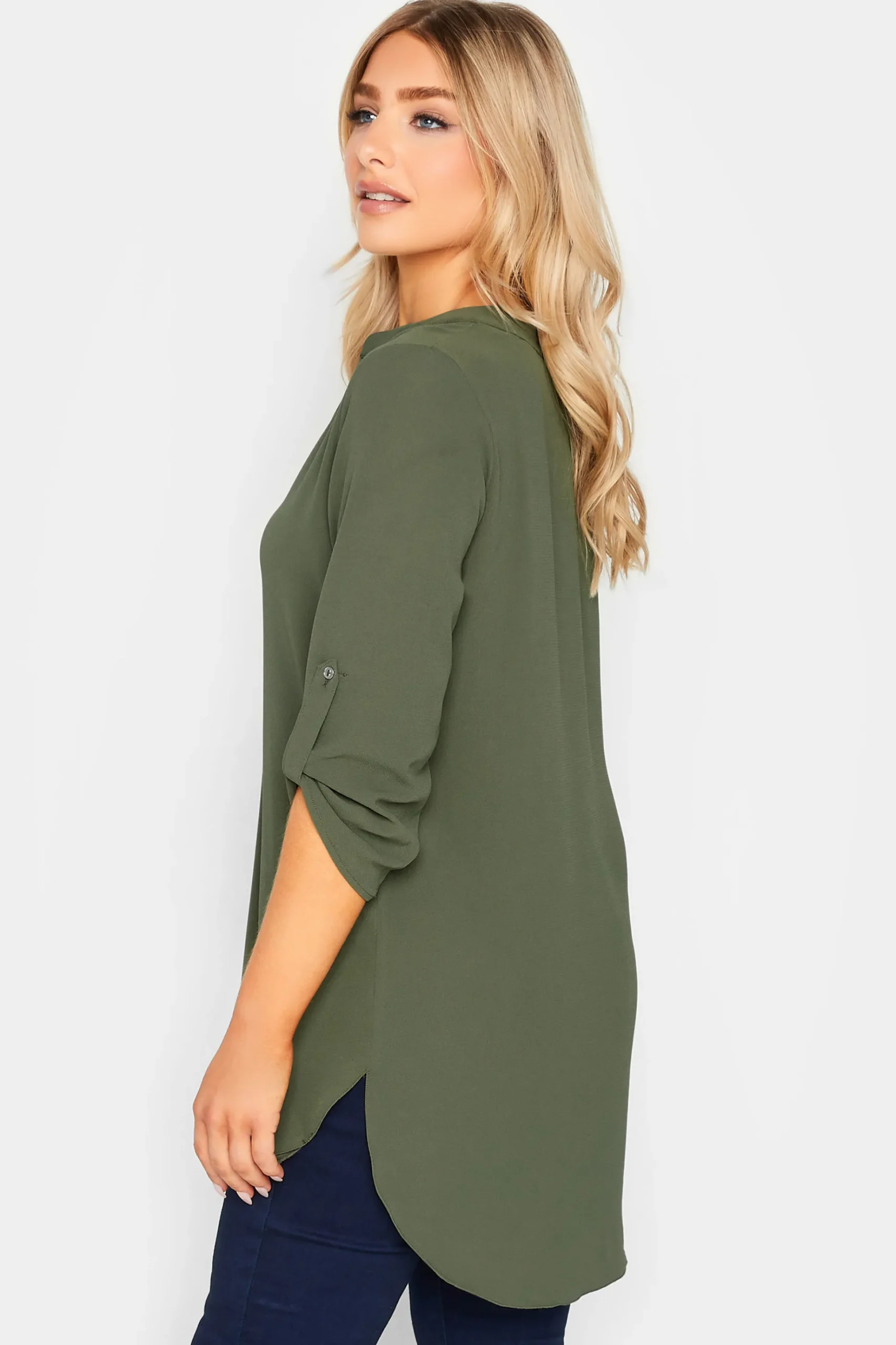 M&Co Womens M&Co Khaki Green Statement Button Tab Sleeve Shirt