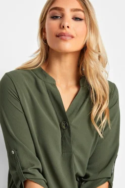 M&Co Womens M&Co Khaki Green Statement Button Tab Sleeve Shirt