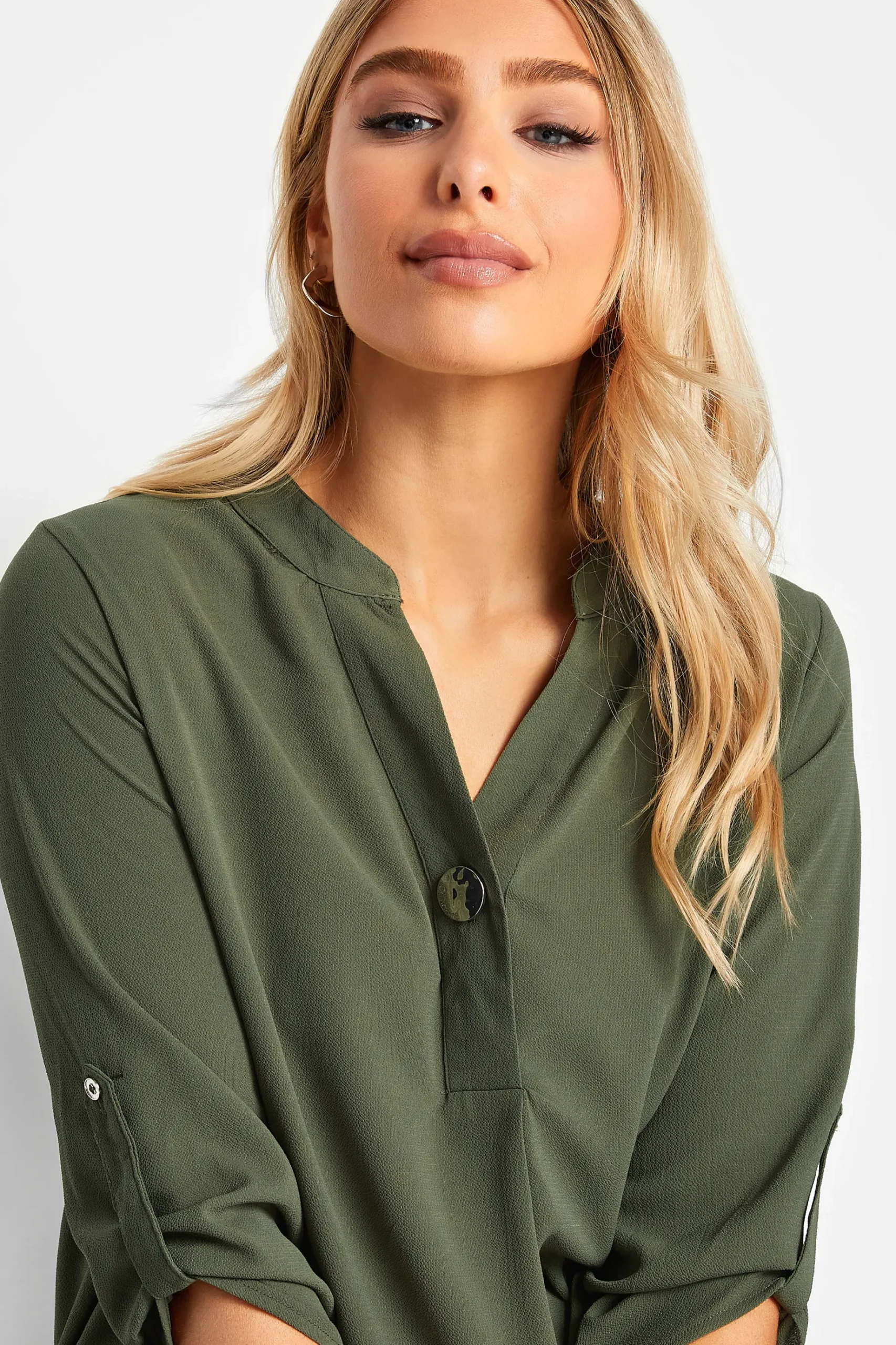 M&Co Womens M&Co Khaki Green Statement Button Tab Sleeve Shirt