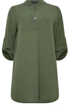 M&Co Womens M&Co Khaki Green Statement Button Tab Sleeve Shirt