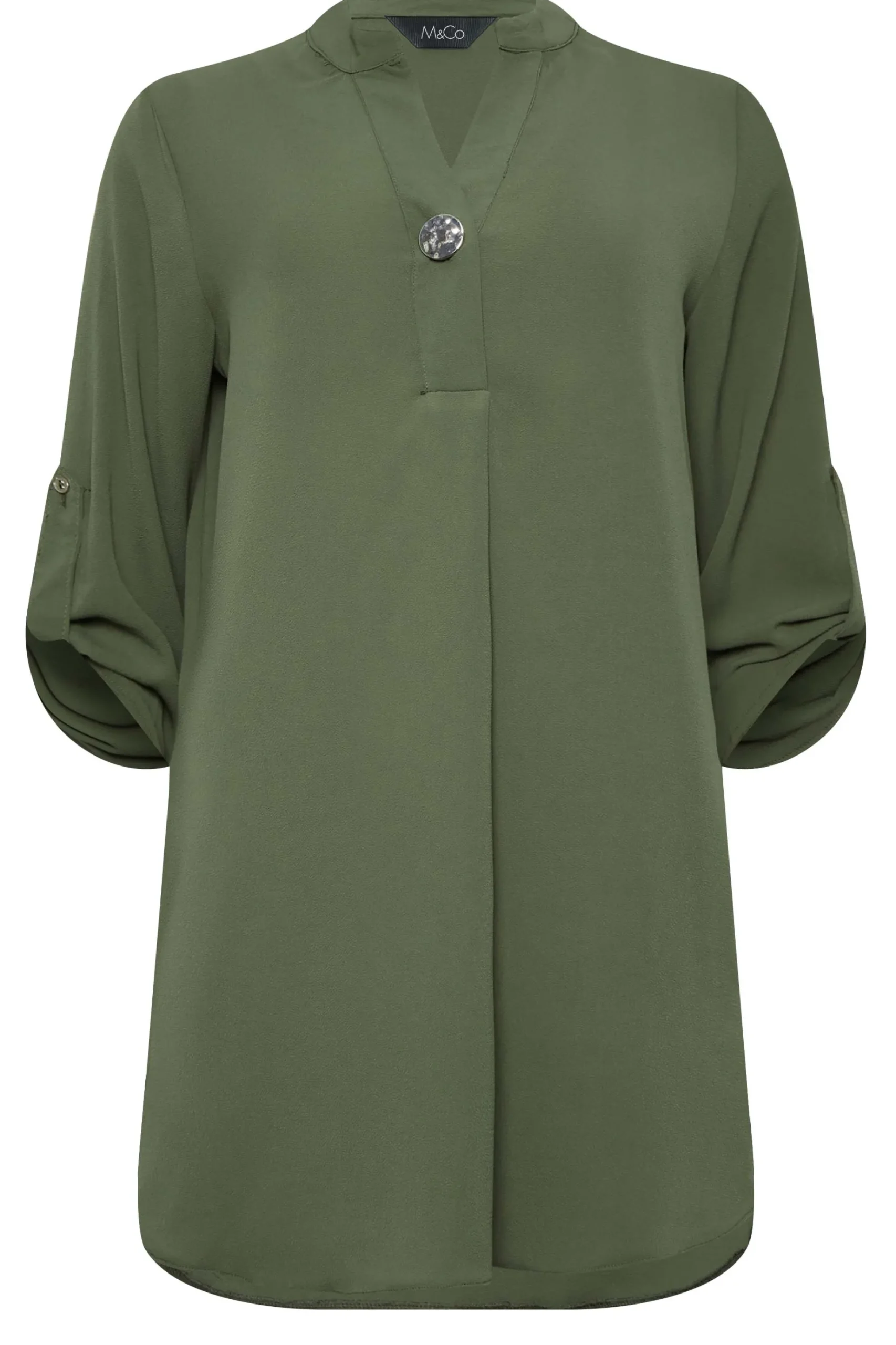 M&Co Womens M&Co Khaki Green Statement Button Tab Sleeve Shirt