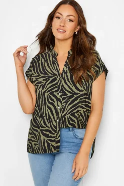 M&Co Womens M&Co Khaki Green Zebra Print Shirt