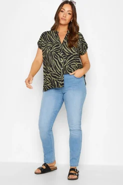 M&Co Womens M&Co Khaki Green Zebra Print Shirt