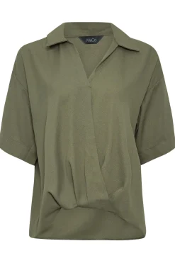 M&Co Womens M&Co Khaki Green V-Neck Wrap Blouse