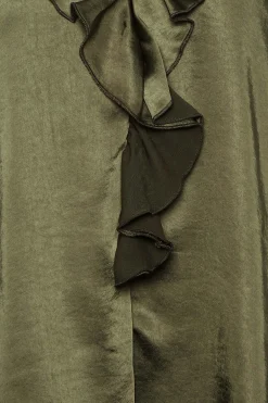 M&Co Womens M&Co Khaki Green Frill Satin Blouse