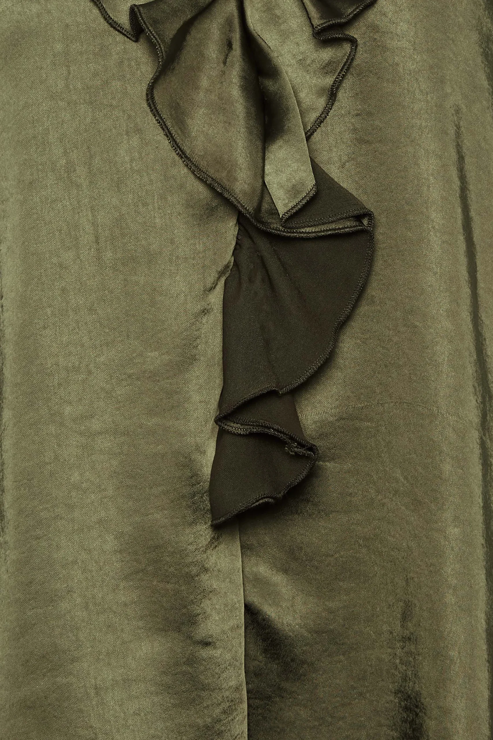 M&Co Womens M&Co Khaki Green Frill Satin Blouse
