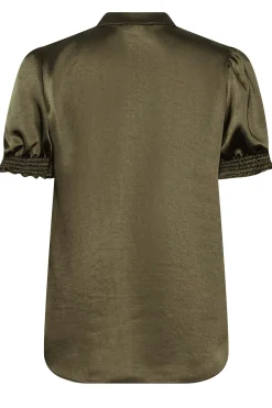 M&Co Womens M&Co Khaki Green Frill Satin Blouse