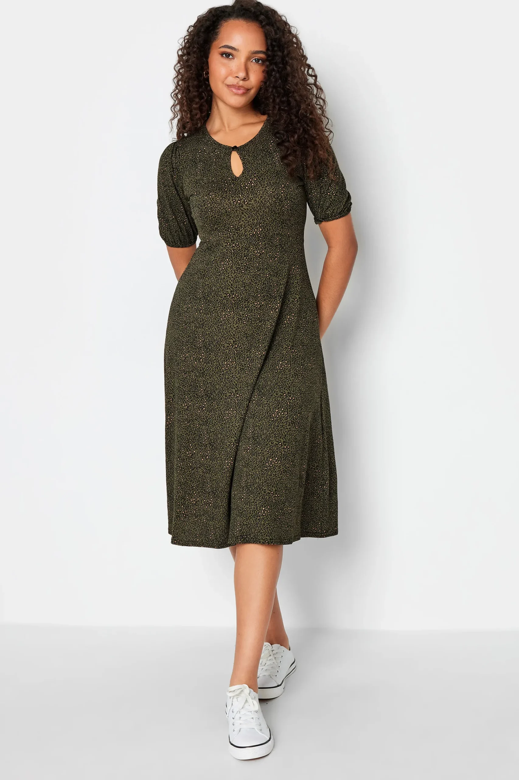 M&Co Womens M&Co Khaki Green Animal Markings Keyhole Maxi Dress