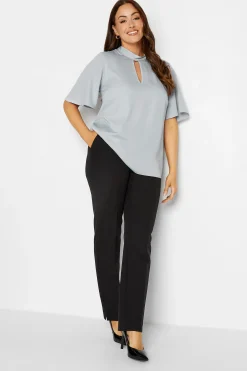 M&Co Womens M&Co Light Blue Embellished Neck Keyhole Blouse