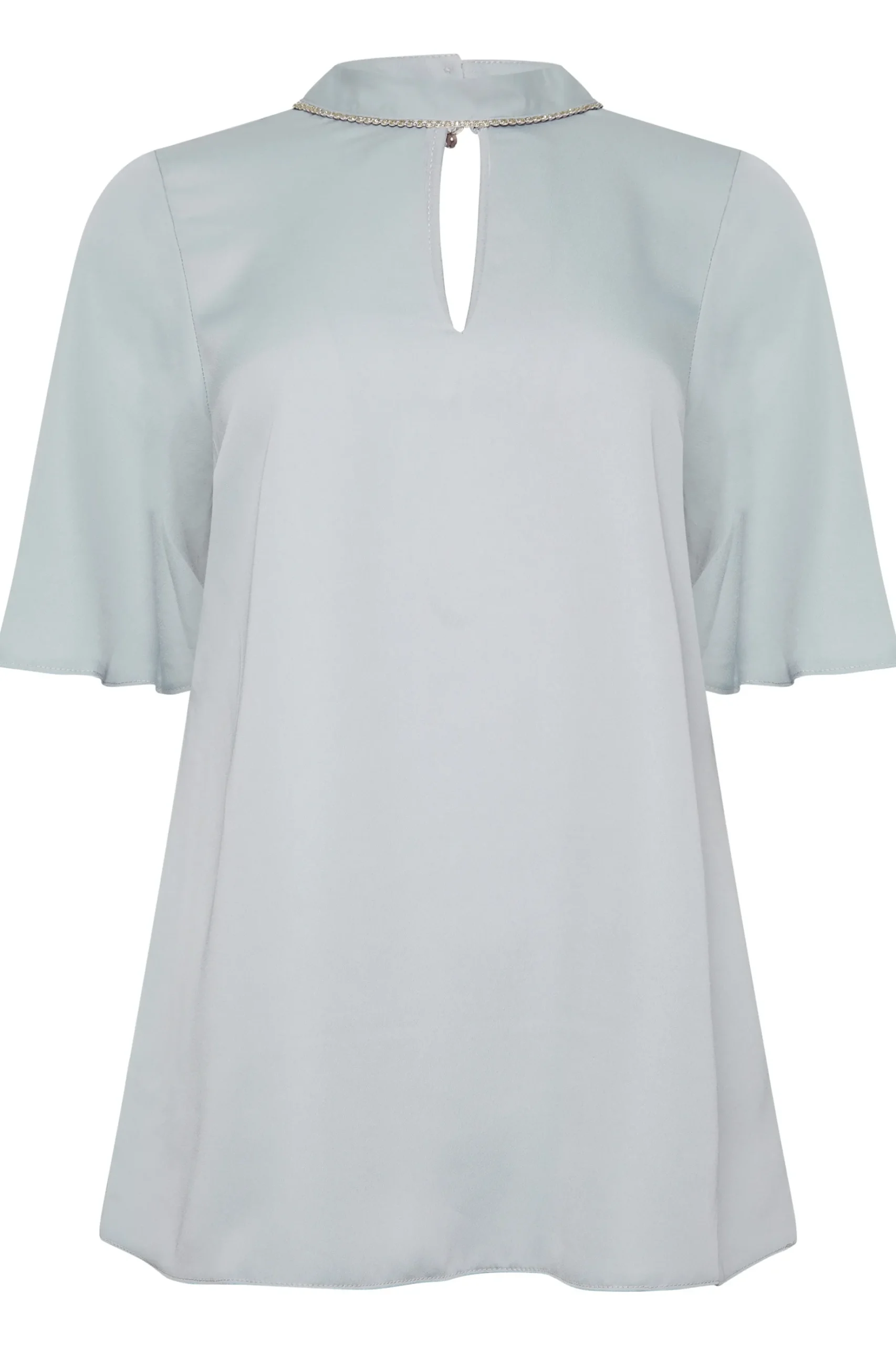 M&Co Womens M&Co Light Blue Embellished Neck Keyhole Blouse