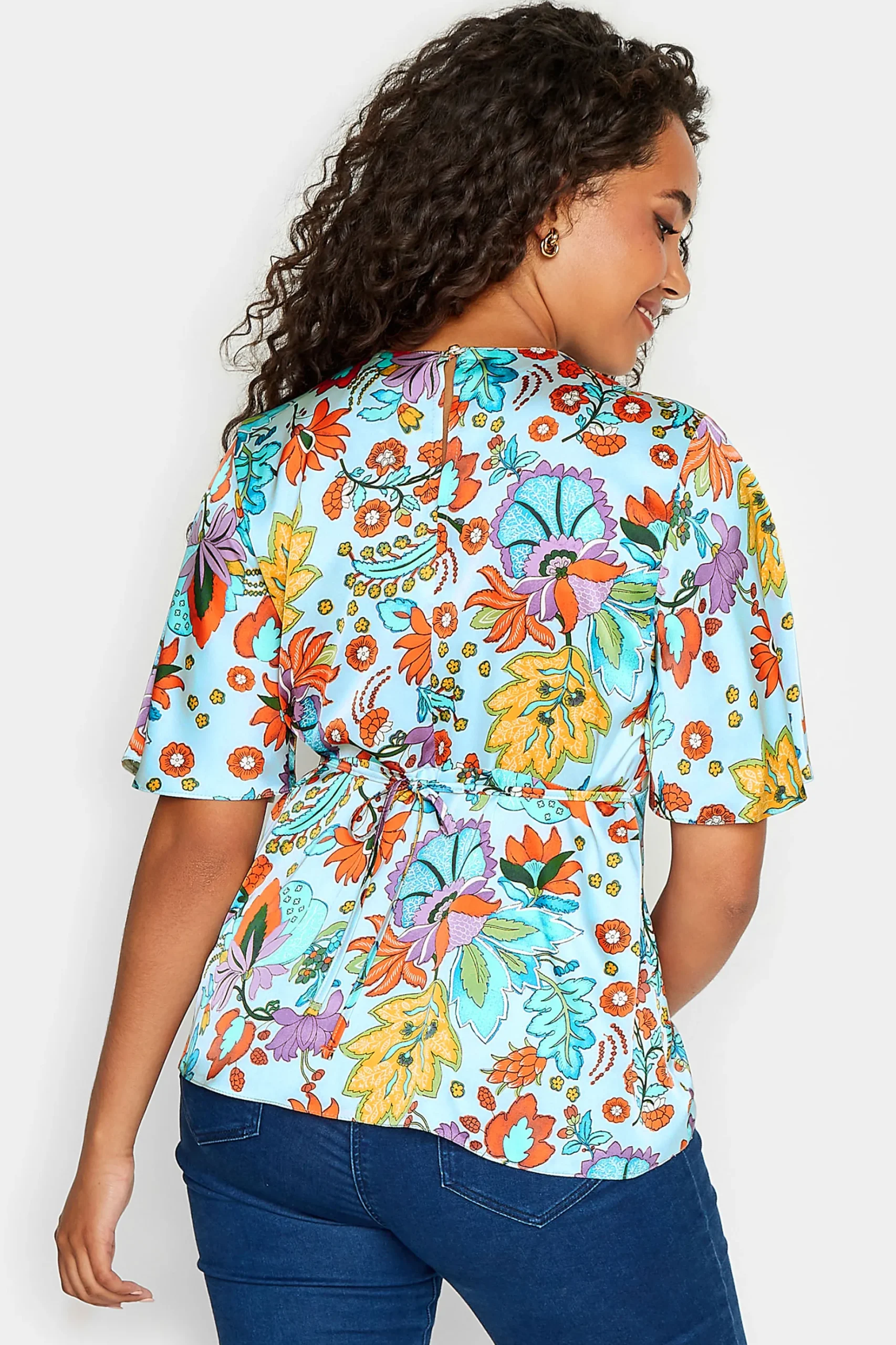 M&Co Womens M&Co Light Blue Floral Tie Back Blouse