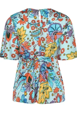 M&Co Womens M&Co Light Blue Floral Tie Back Blouse