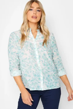 M&Co Womens M&Co Light Blue Floral Lace Detail Shirt