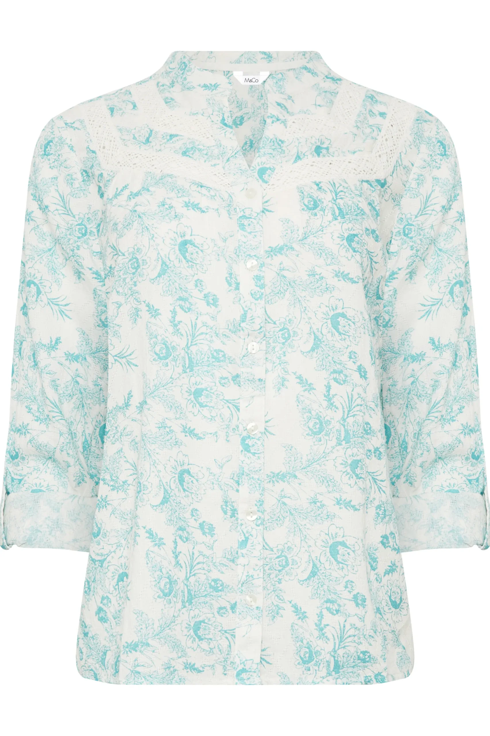 M&Co Womens M&Co Light Blue Floral Lace Detail Shirt