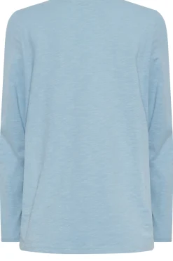 M&Co Womens M&Co Light Blue V-Neck Long Sleeve Cotton Blend T-Shirt