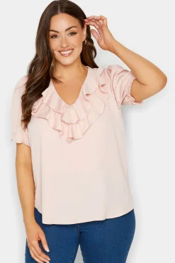 M&Co Womens M&Co Light Pink Frill Front Blouse