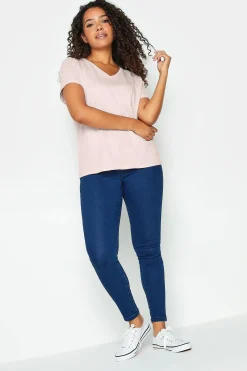 M&Co Womens M&Co Light Pink V-Neck Cotton T-Shirt