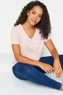 M&Co Womens M&Co Light Pink V-Neck Cotton T-Shirt