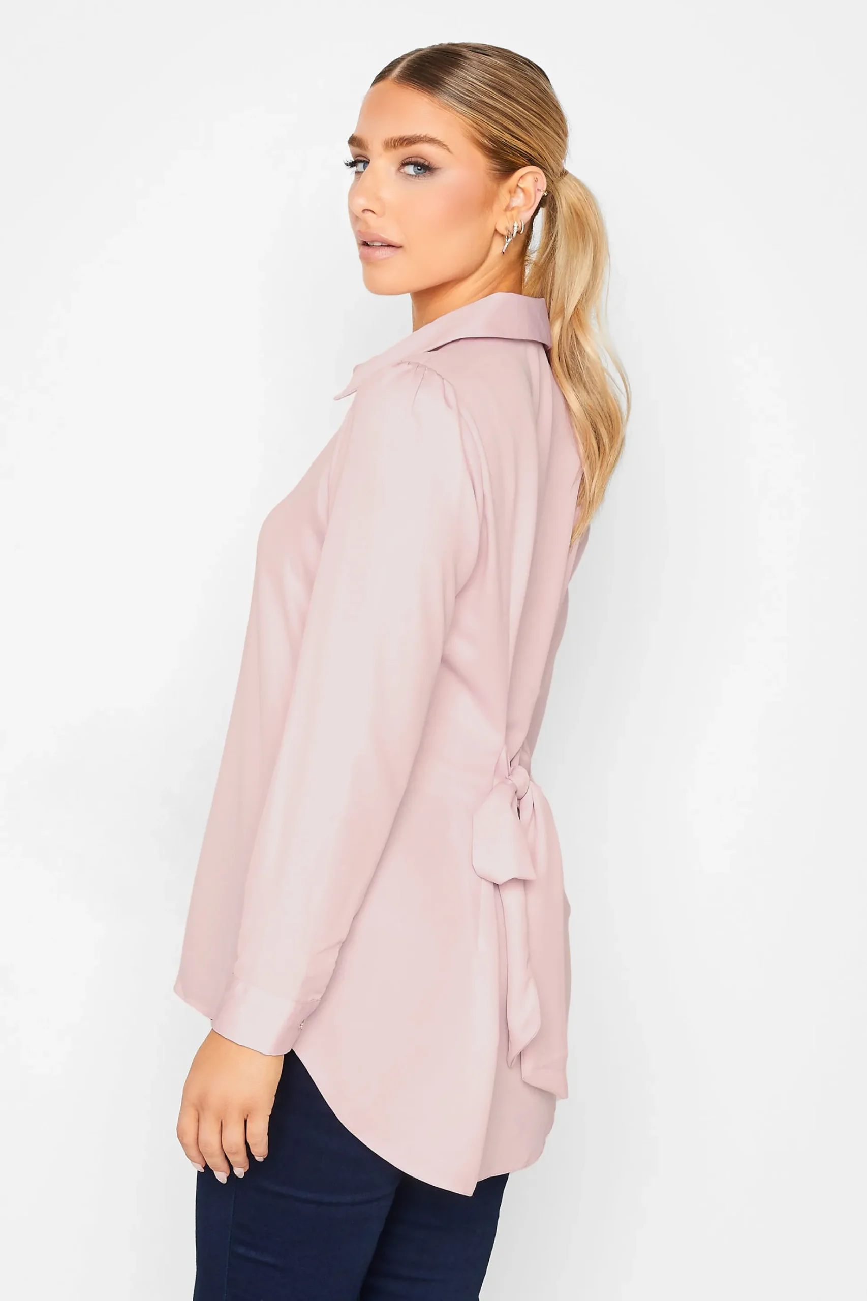 M&Co Womens M&Co Light Pink Tie Back Tunic Shirt