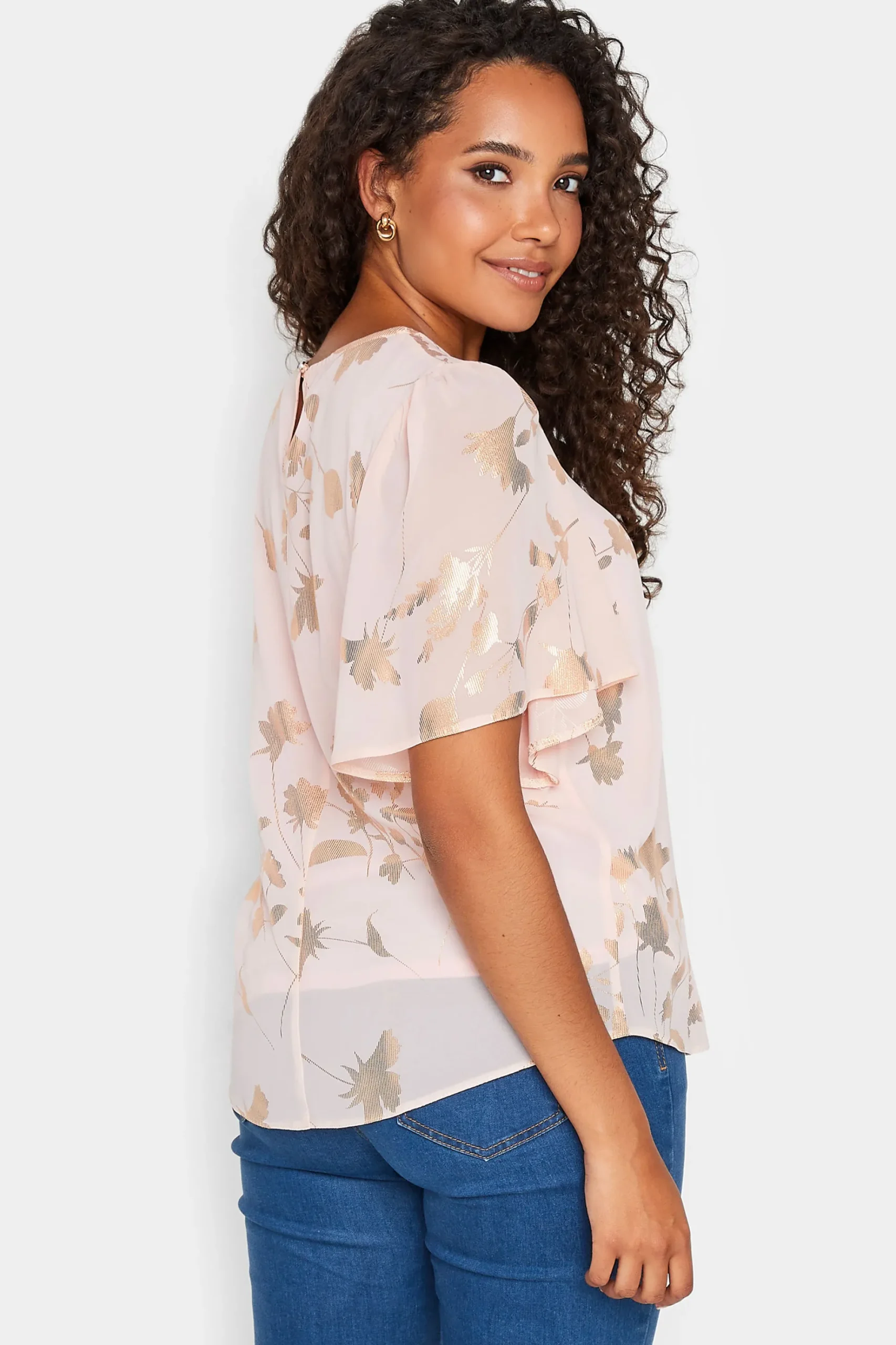 M&Co Womens M&Co Light Pink Floral Shimmer Blouse