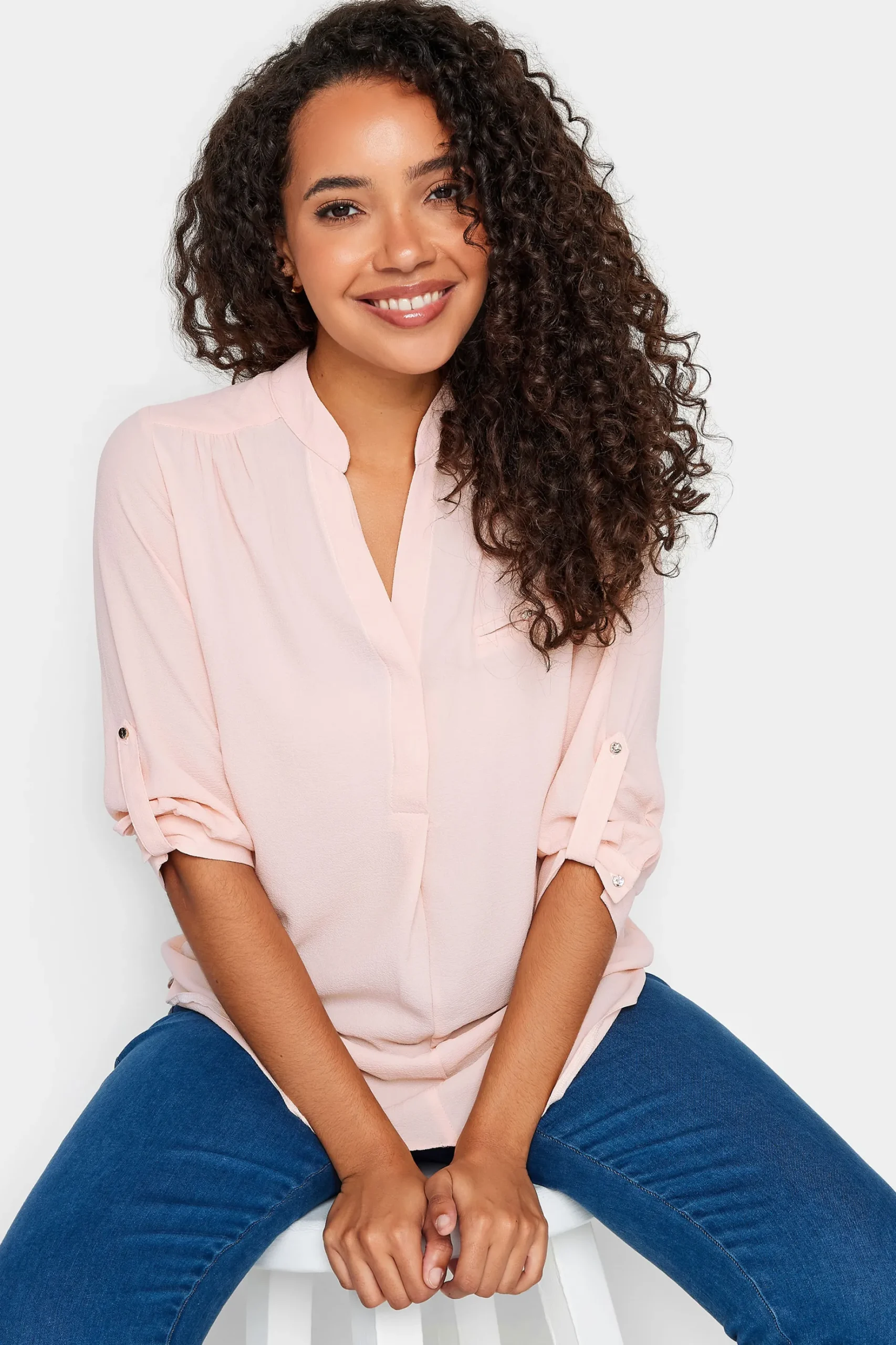 M&Co Womens M&Co Light Pink Tab Sleeve Blouse