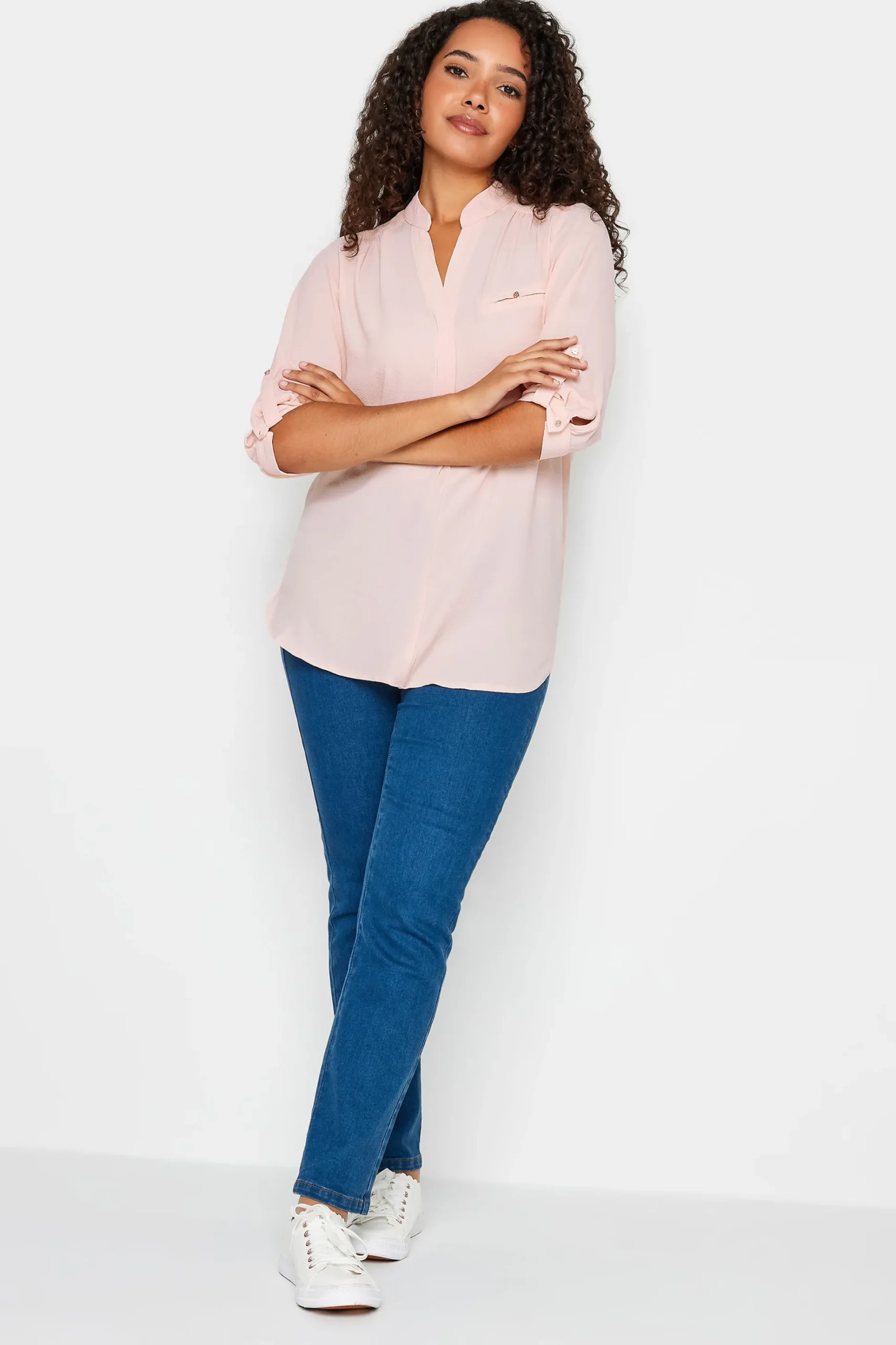 M&Co Womens M&Co Light Pink Tab Sleeve Blouse