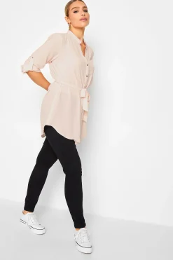 M&Co Womens M&Co Light Pink Tie Waist Tunic Shirt