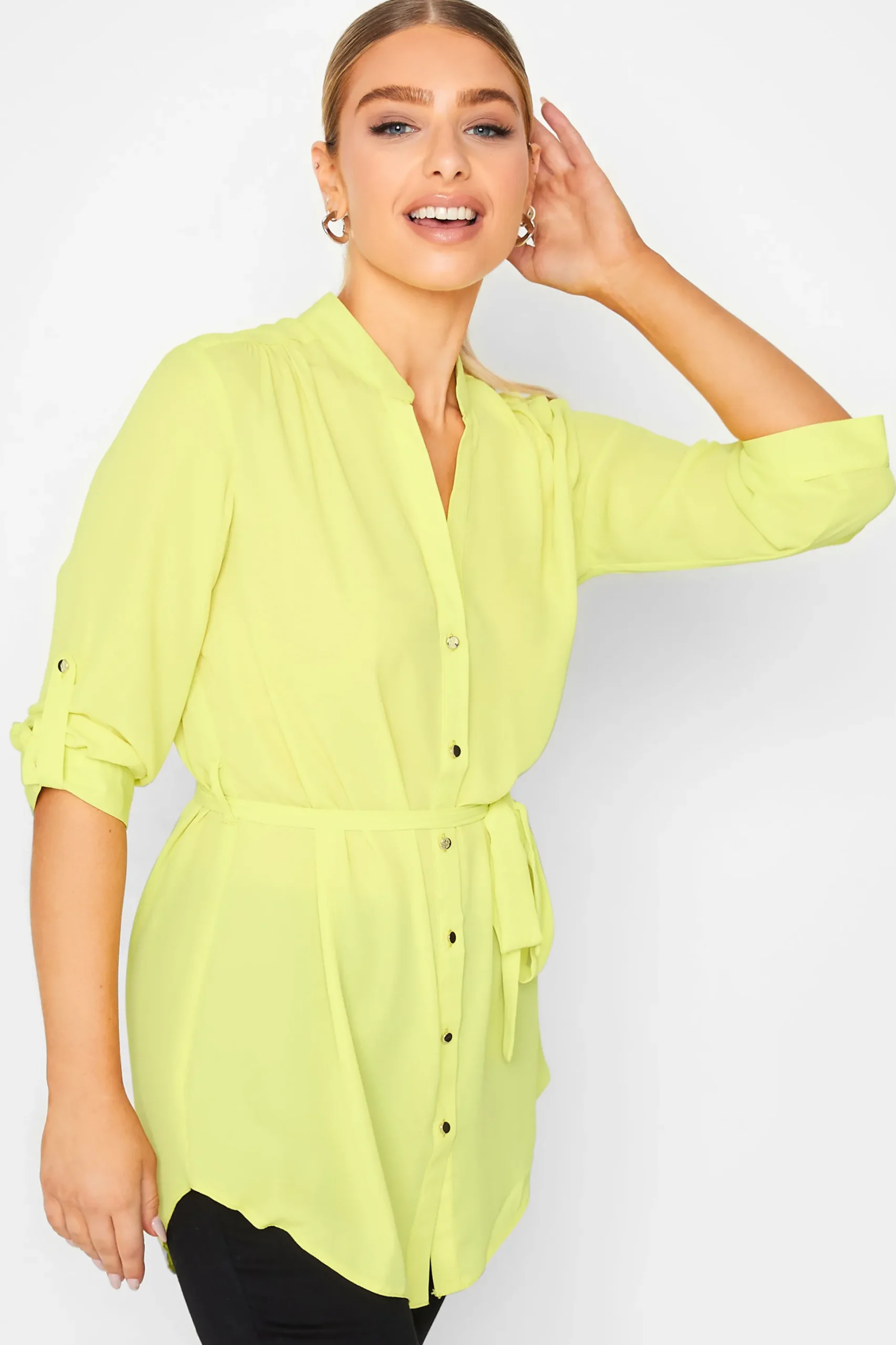 M&Co Womens M&Co Lime Green Tie Waist Blouse