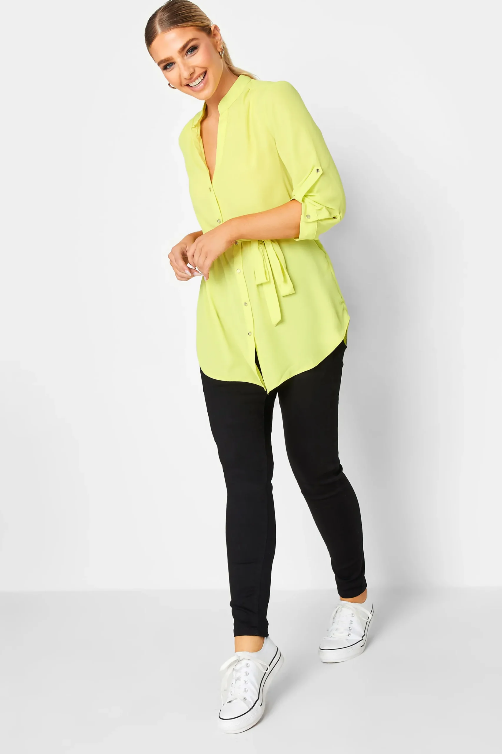 M&Co Womens M&Co Lime Green Tie Waist Blouse