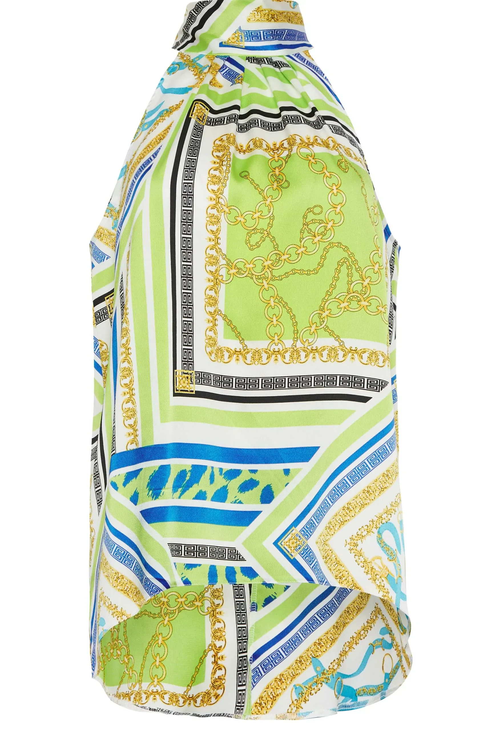 M&Co Womens M&Co Lime Green Scarf Print Halter Neck Blouse