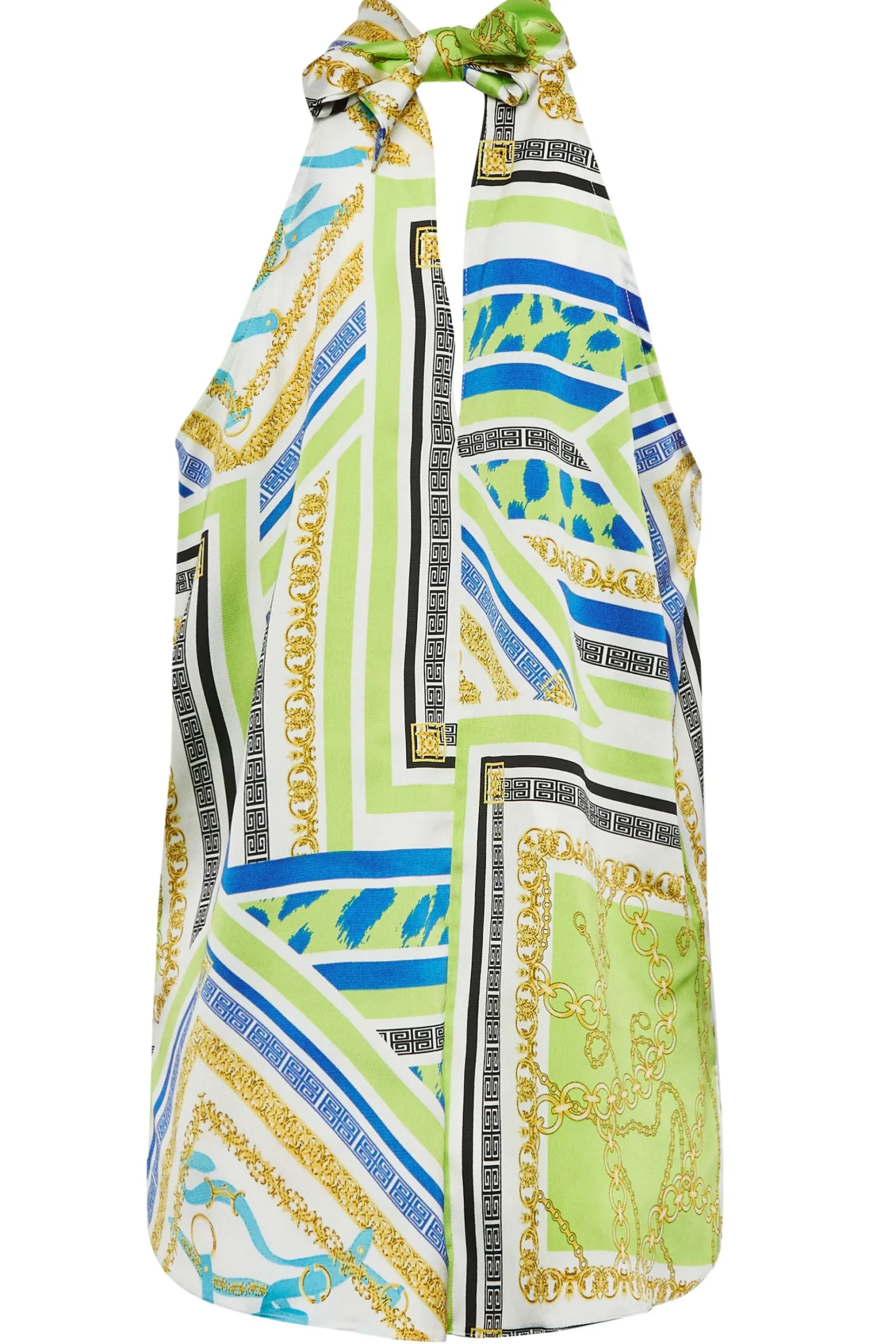 M&Co Womens M&Co Lime Green Scarf Print Halter Neck Blouse