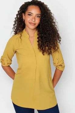M&Co Womens M&Co Mustard Yellow Tab Sleeve Blouse