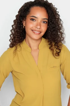 M&Co Womens M&Co Mustard Yellow Tab Sleeve Blouse