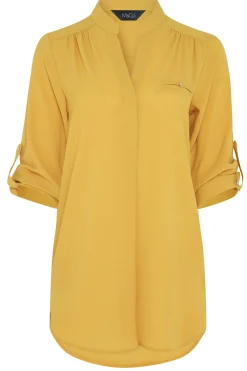 M&Co Womens M&Co Mustard Yellow Tab Sleeve Blouse