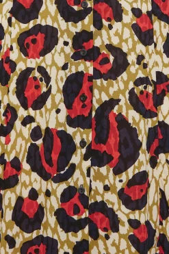 M&Co Womens M&Co Natural Brown & Red Animal Print Midi Button Through Tea Dress