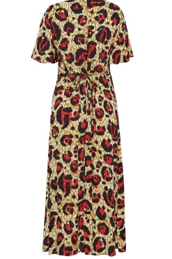 M&Co Womens M&Co Natural Brown & Red Animal Print Midi Button Through Tea Dress
