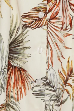 M&Co Womens M&Co Natural Brown Tropical Print Shirred Waist Midi Dress