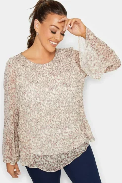 M&Co Womens M&Co Natural Brown Skull Print Pleated Blouse