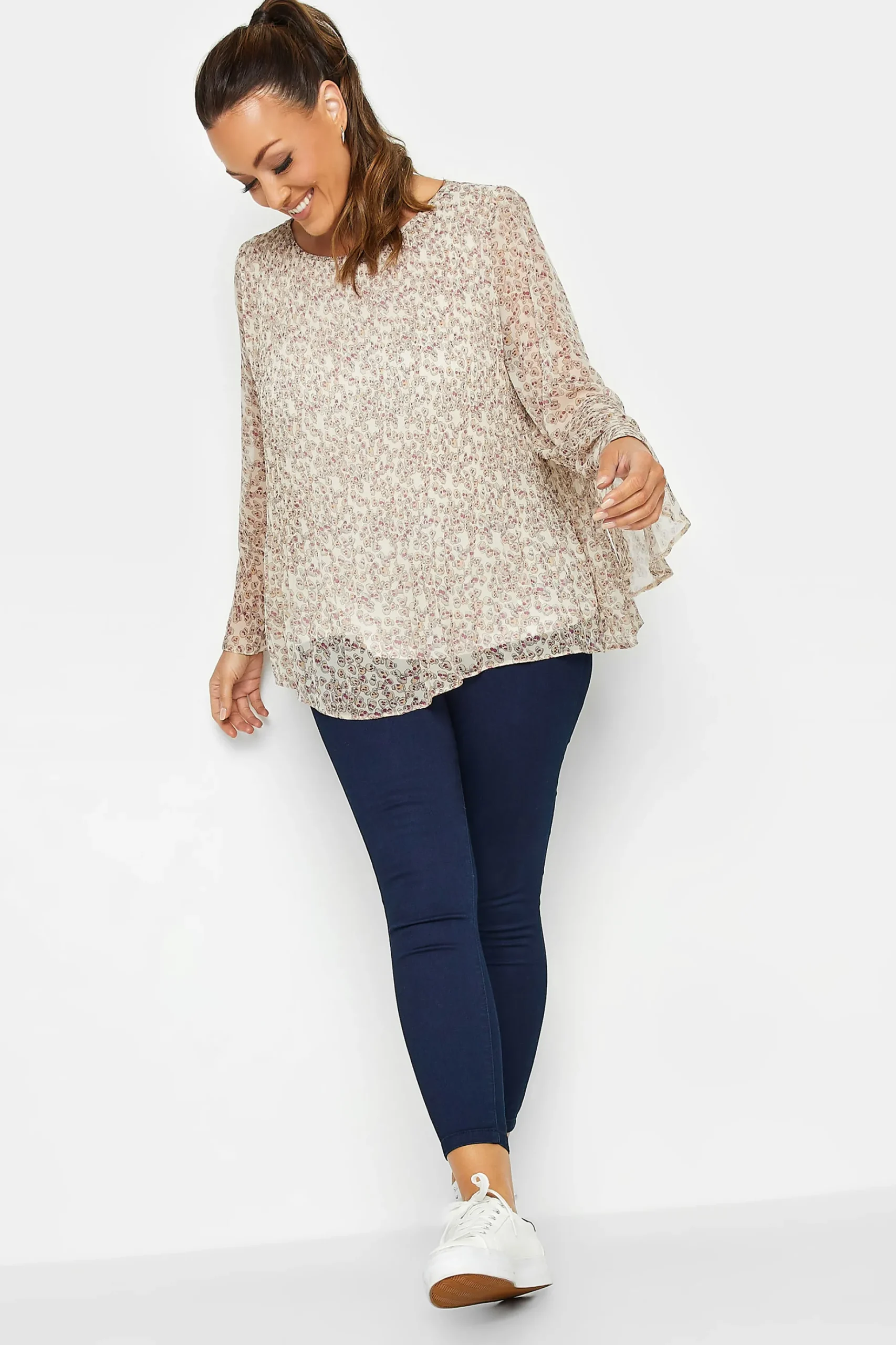 M&Co Womens M&Co Natural Brown Skull Print Pleated Blouse