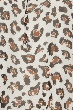 M&Co Womens M&Co Natural Brown Animal Print Tie Neck Blouse