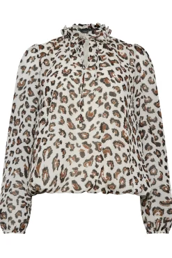M&Co Womens M&Co Natural Brown Animal Print Tie Neck Blouse